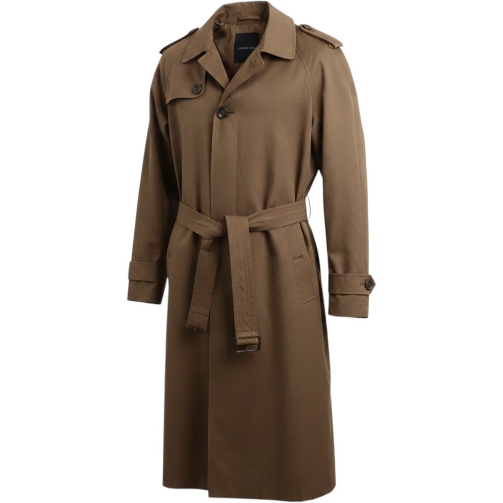London Fog Mens Khaki Brown Belted Trench Coat Jacket 40L Longline Cotton Blend